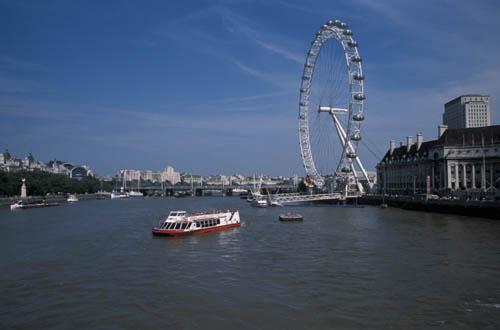 London Eye a Boat and The River Thames - (UK London BPM Box 2 File 2  ns 5 6)