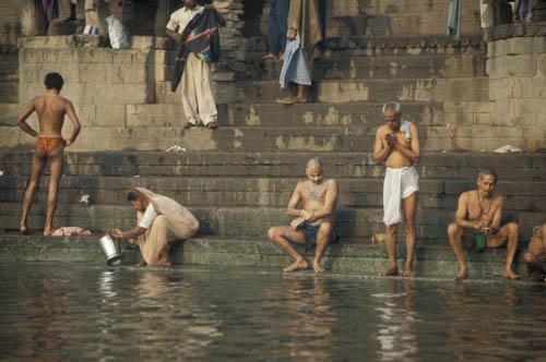 Bathing Ghat Varanasi - India River Lifestyle Ganga  Box 4 File 5 m18 1 Devotees at bathing  Ghat Varanasi Ganga