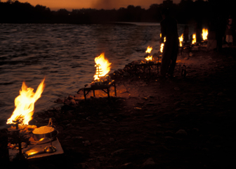 Aarti Lamp Light along The Ganga